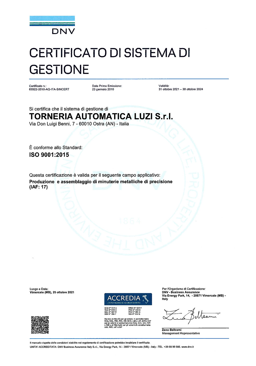 Certificazione di sistema di gestione